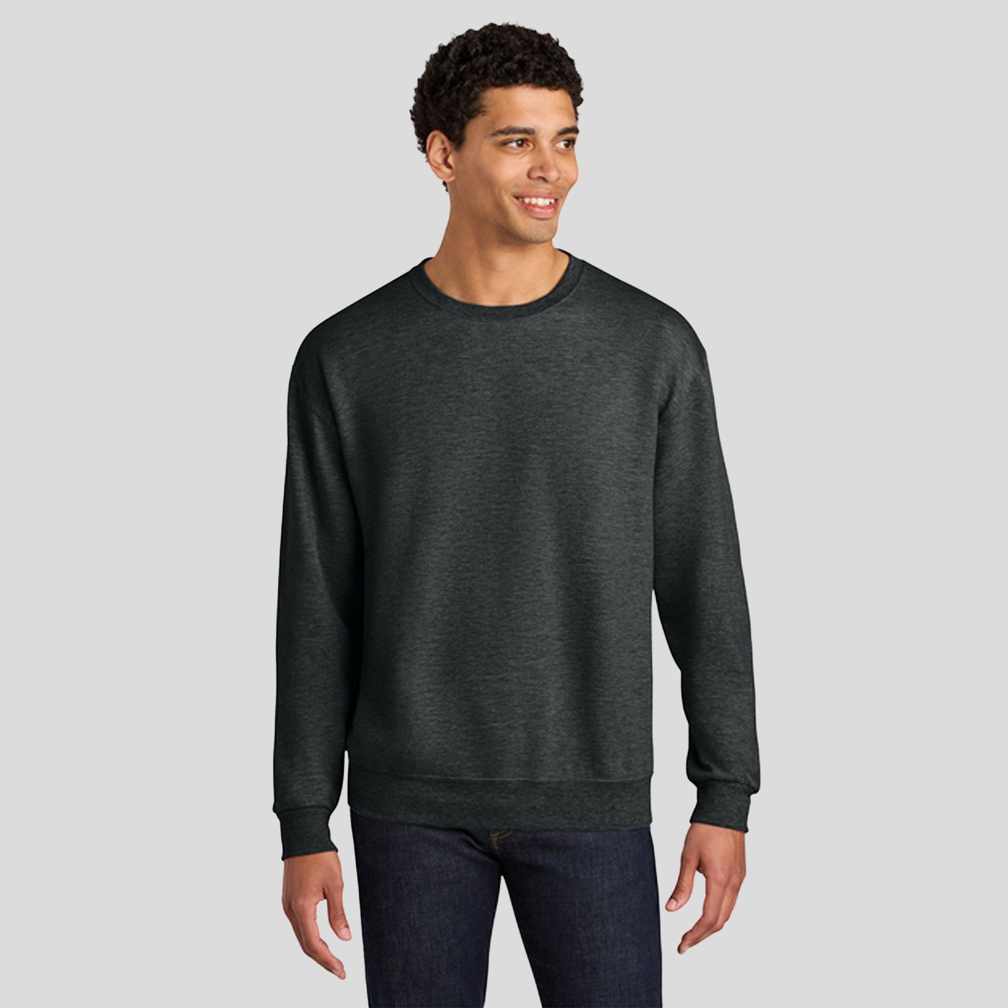 Ultimateโข Unisex CVC Ring Spun Crewneck Sweatshirt | Black Ink Heather