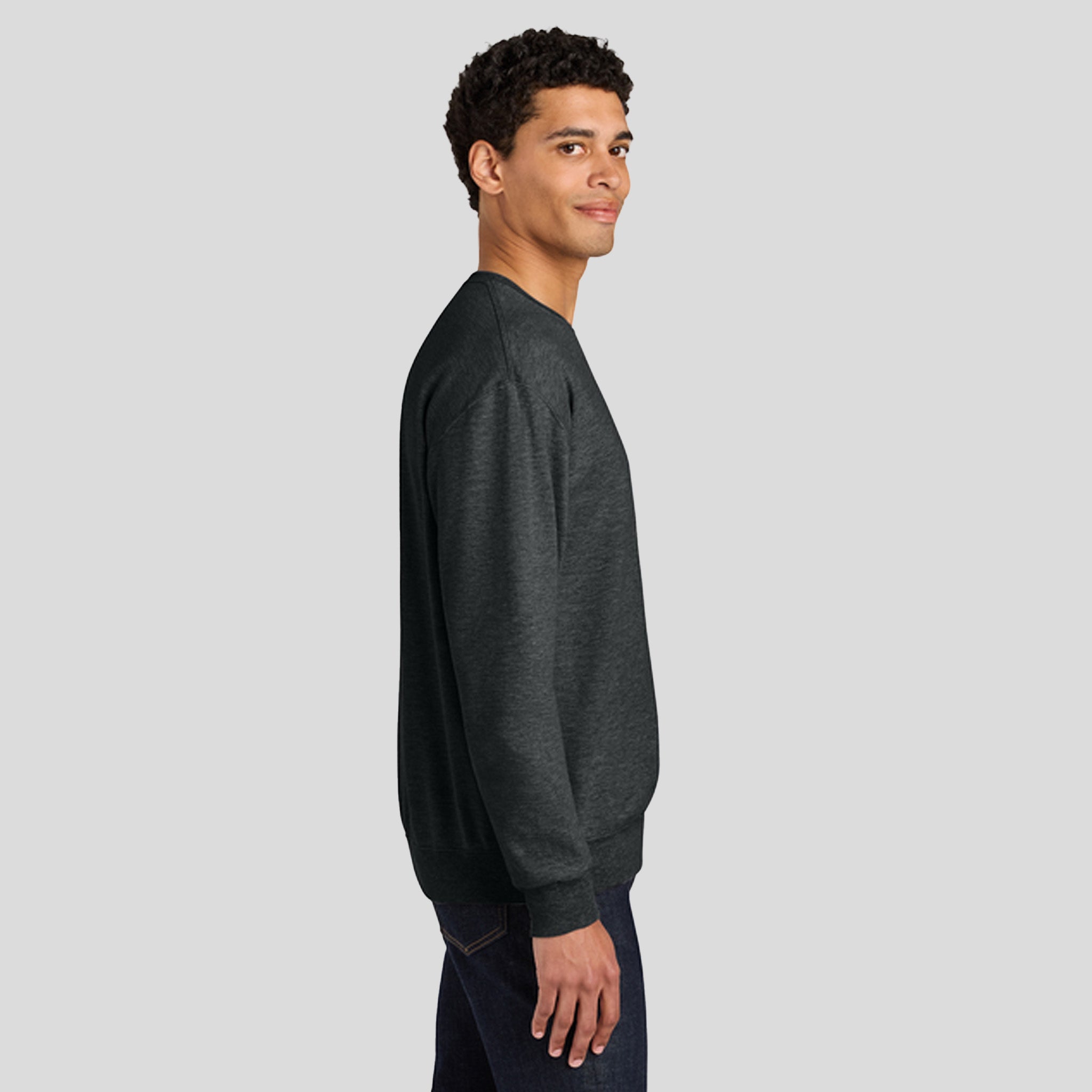 Ultimateโข Unisex CVC Ring Spun Crewneck Sweatshirt | Black Ink Heather