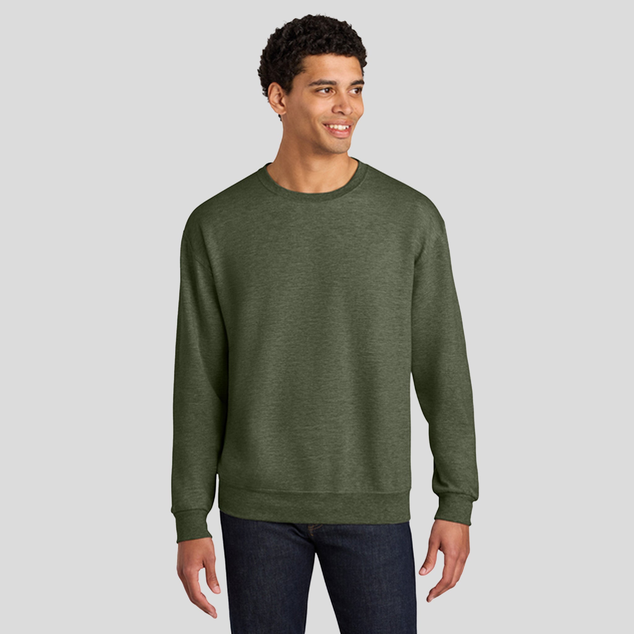 Ultimateโข Unisex CVC Ring Spun Crewneck Sweatshirt | Military Green Heather