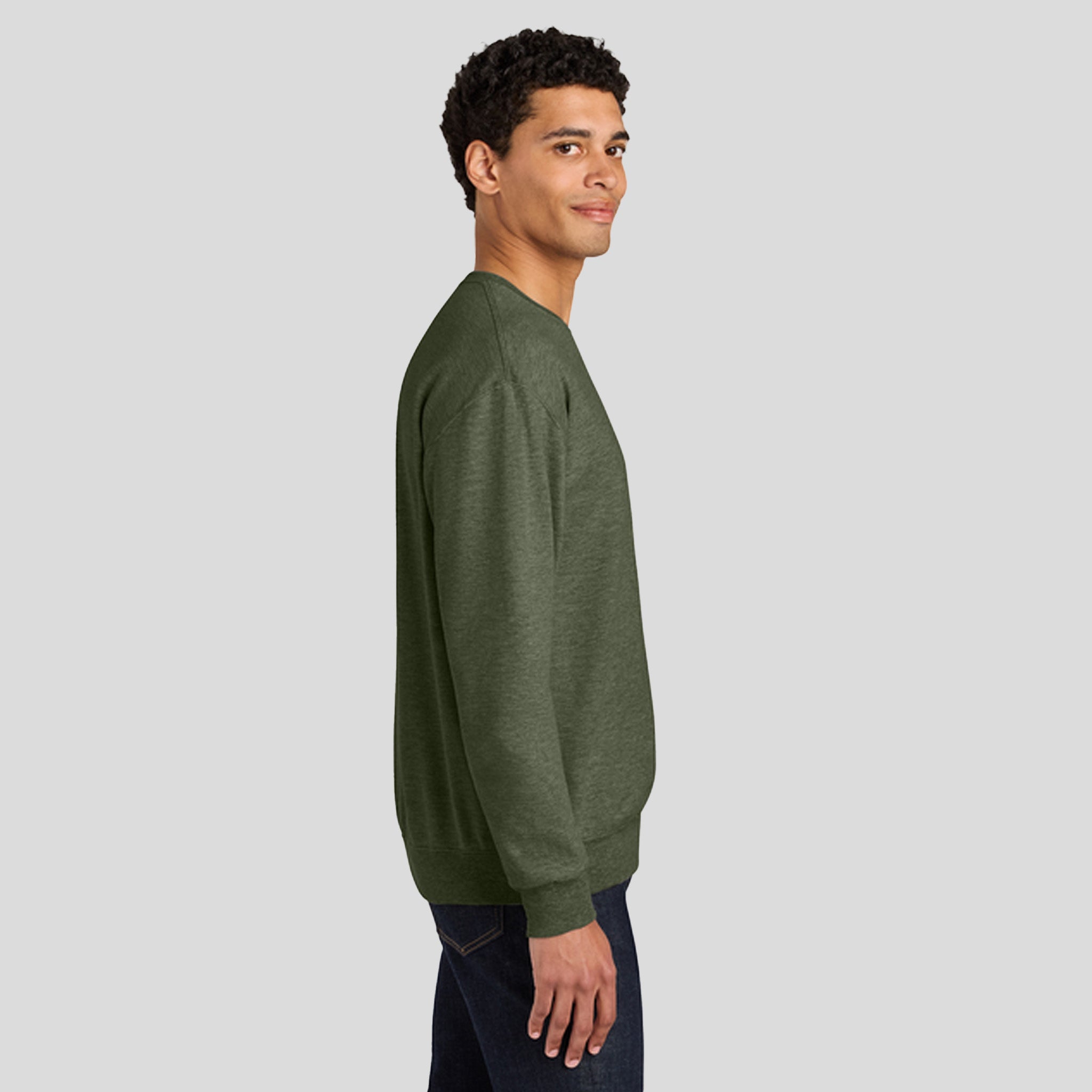 Ultimateโข Unisex CVC Ring Spun Crewneck Sweatshirt | Military Green Heather