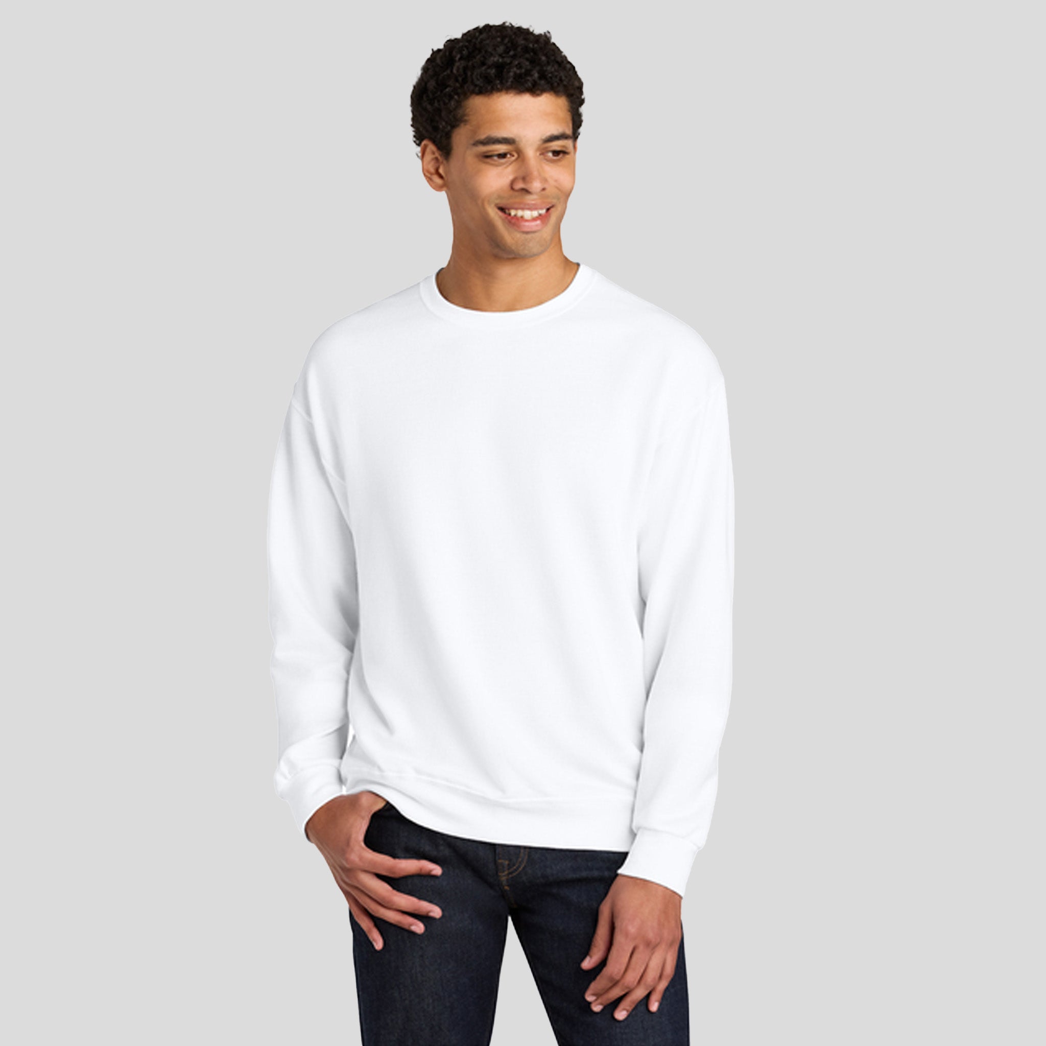 Ultimateโข Unisex CVC Ring Spun Crewneck Sweatshirt | White