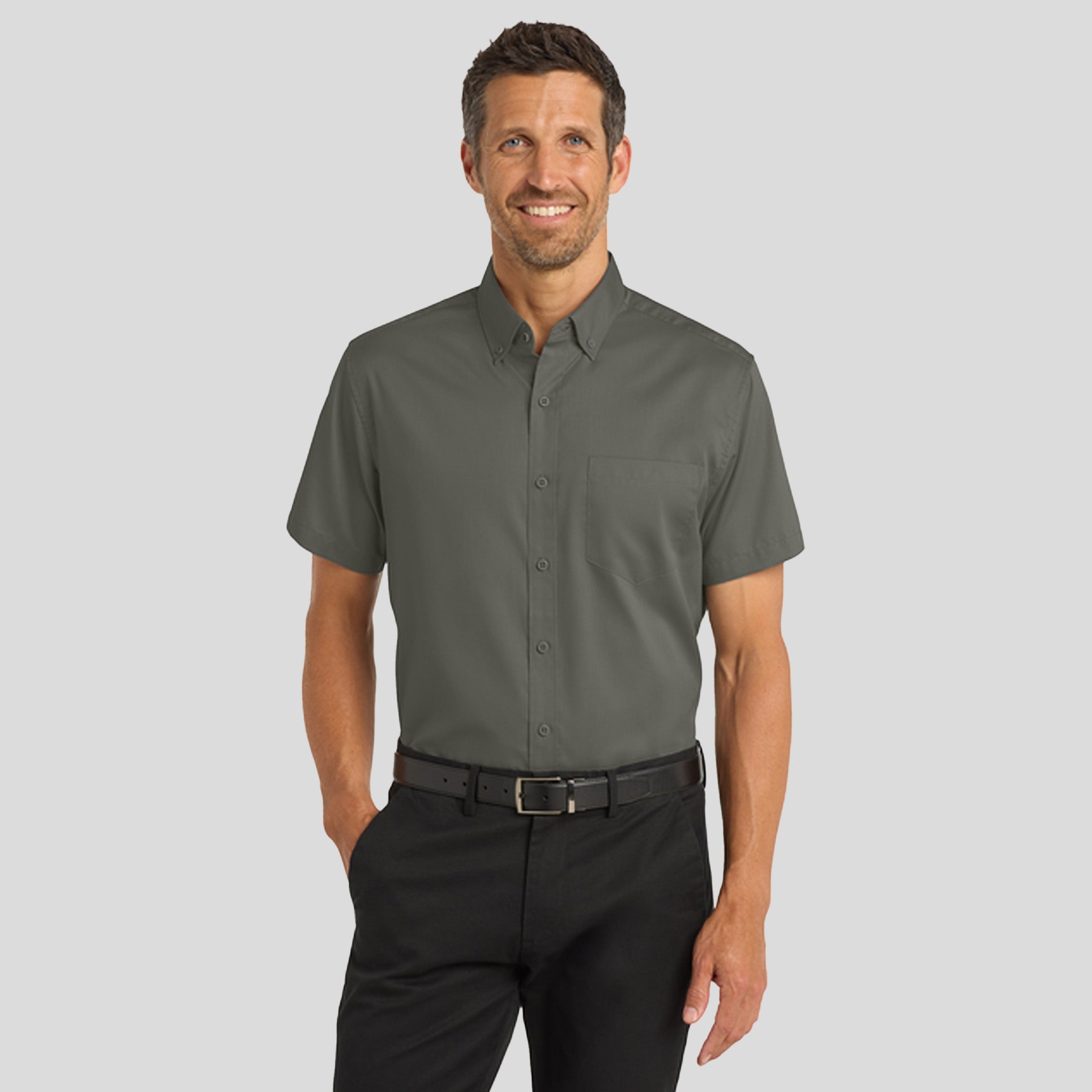 Men's Short Sleeve SuperProโข Twill Shirt | Sterling Grey