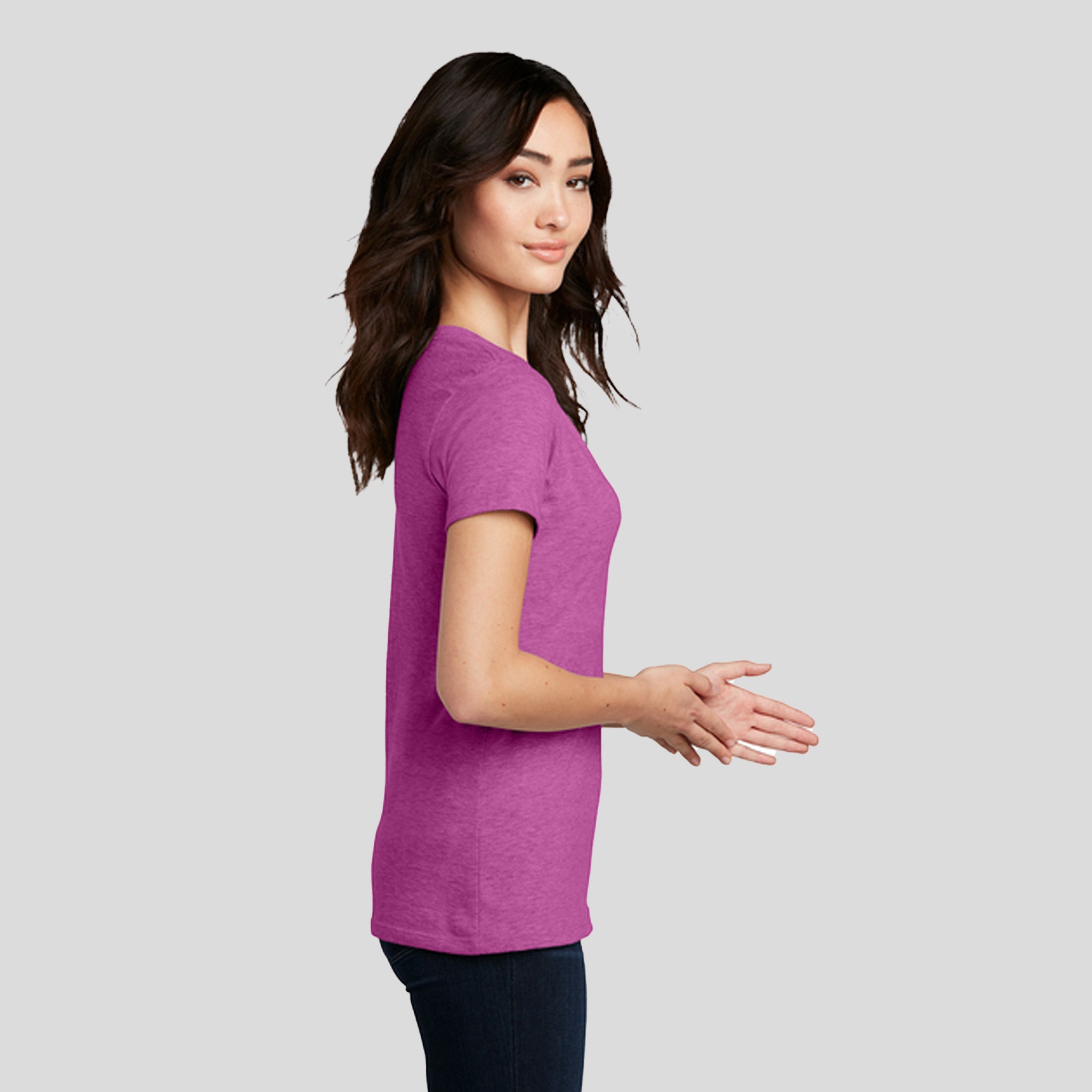 Women’s Perfect Blend® CVC V-Neck Tee | Heathered Pink Raspberry